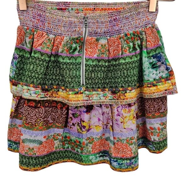 Alice + Olivia Womens 2 Jojo Printed Tiered Ruffle Boho Miniskirt NWT - Picture 5 of 14